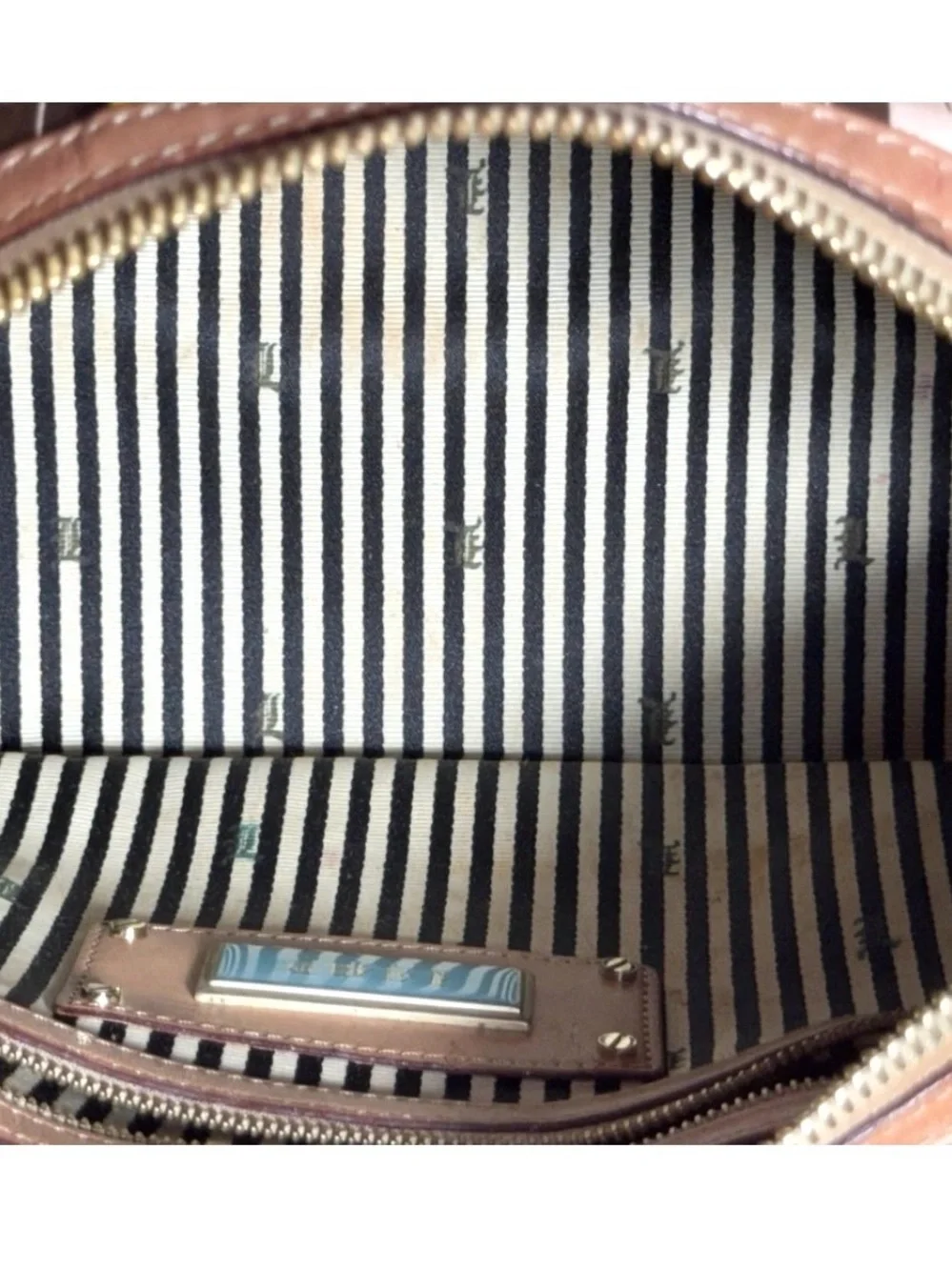 L.A.M.B. ~ Gwen Stefani Monogram Satchel Signature Print Brown Tan Leather - Picture 12 of 16